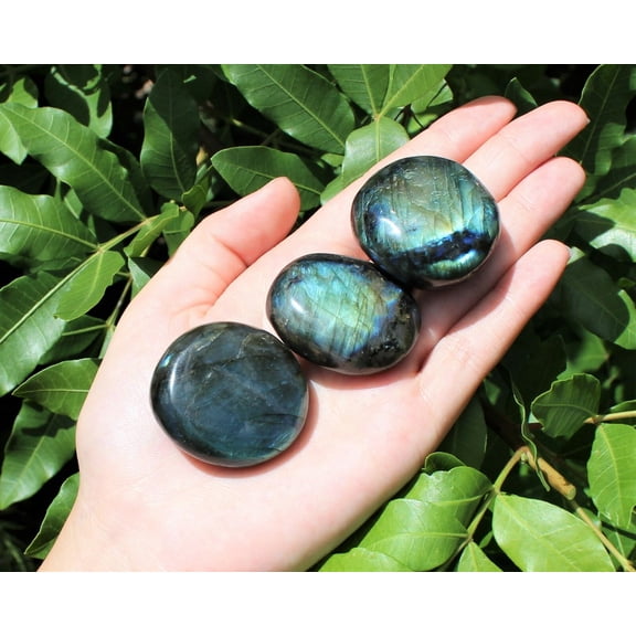 Labradorite Hand Polished Stones: Labradorite Pebbles, High Flash, Palm Stones