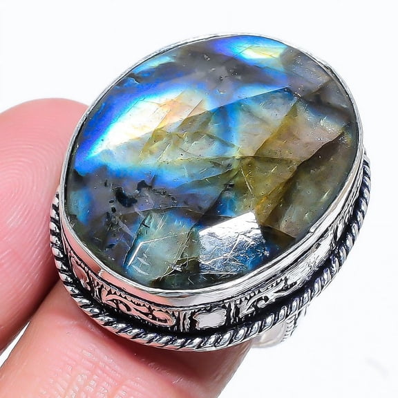 Labradorite Handmade 925 Sterling Silver Gift Jewelry Ring Size 10