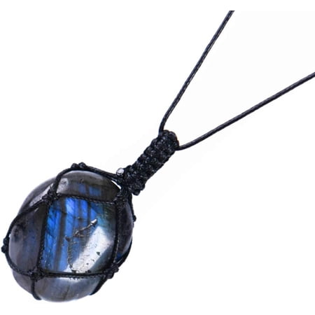 Labradorite Healing Crystal Fine Pendants,Natural Crystal Quartz Necklace 6 Faceted Chakra Crystal Wand Stone(Irregular-Labradorite 2)[o895]