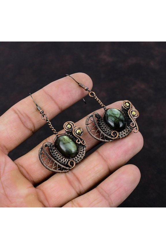 Labradorite Earring Copper Wire Wrapped Earring Gemstone Jewelry Handmade Earrings Wonderful Copper Jewelry Engagement Gift Stylish Earring