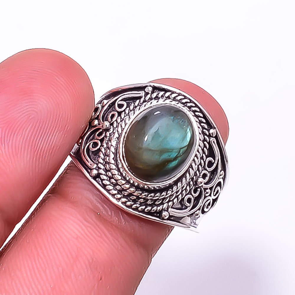 ZAM GEMS Labradorite - Madagascar 925 Sterling Silver Bali Ring S.9 R_9500_223_4, Gemstone Jewelry, Birthday Gift, Christmas Gift