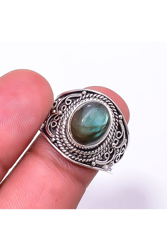 Labradorite - Madagascar 925 Sterling Silver Bali Ring S.9 R_9500_223_4, Gemstone Silver Jewelry, New Year Sale, Valentin's Day Gift