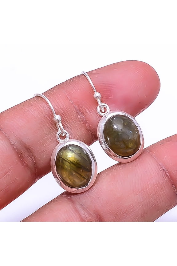 Labradorite -Madagascar 925 Sterling Silver Earring 1.17", Yellow Labradorite Earring E_9507_348_70
