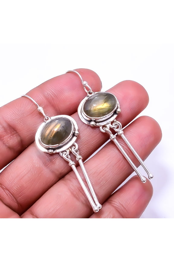Labradorite - Madagascar Designer 925 Sterling Silver Handmade Earring 2.22" E25