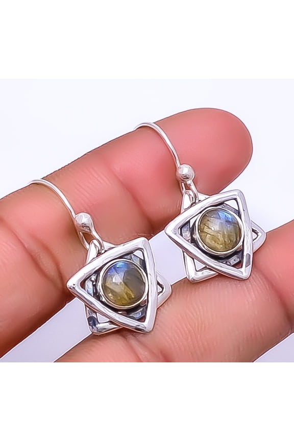Labradorite - Madagascar Designer Handmade 925 Sterling Silver Earring 1.33" E1