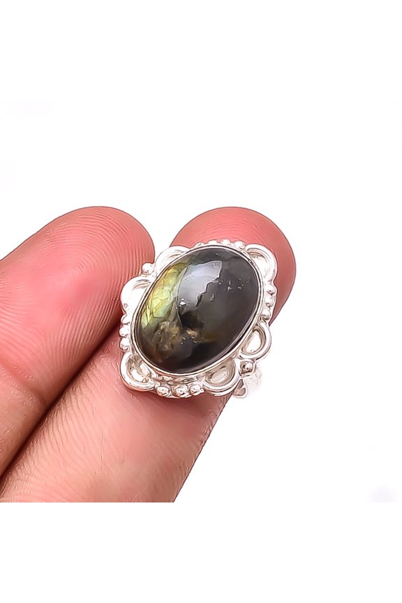 Labradorite - Madagascar Designer Handmade 925 Sterling Silver Ring S.7.5 R37