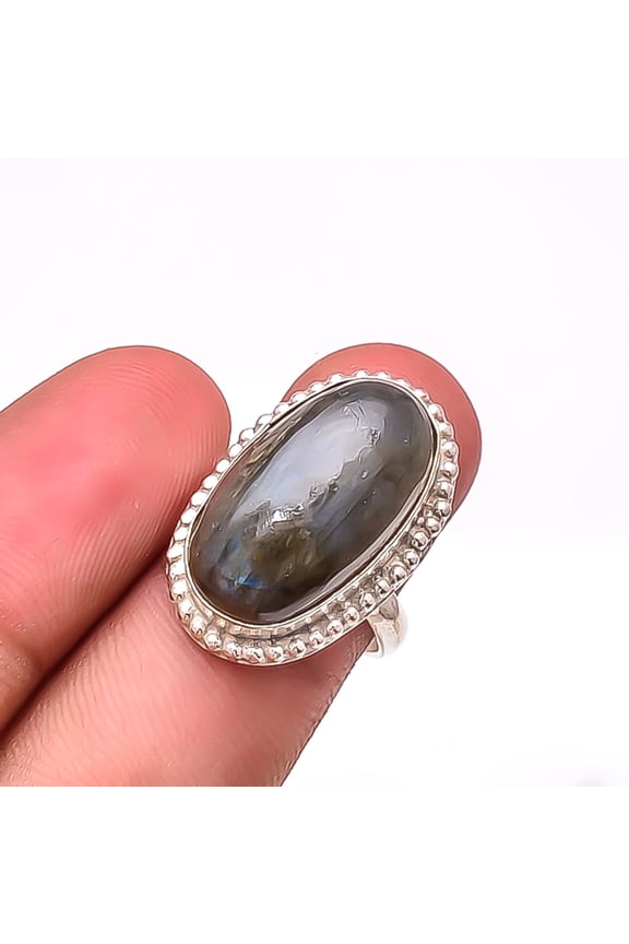 Labradorite - Madagascar Designer Handmade 925 Sterling Silver Ring S.8 R19