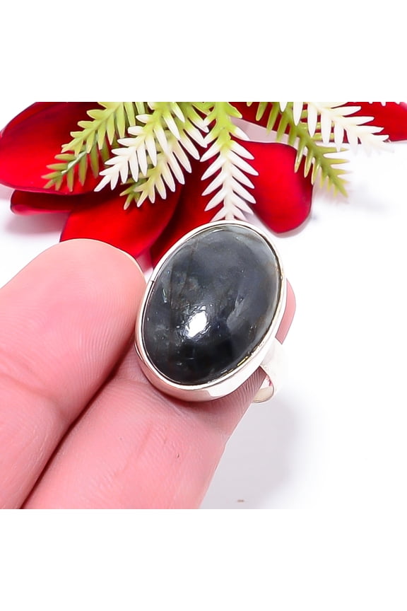 Labradorite - Madagascar Gemstone 925 Sterling Silver Handmade Ring S.8.5 R54