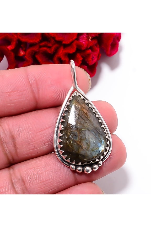 Labradorite - Madagascar Gemstone 925 Sterling Silver Pendant 1.76" P99431, Christmas Gift