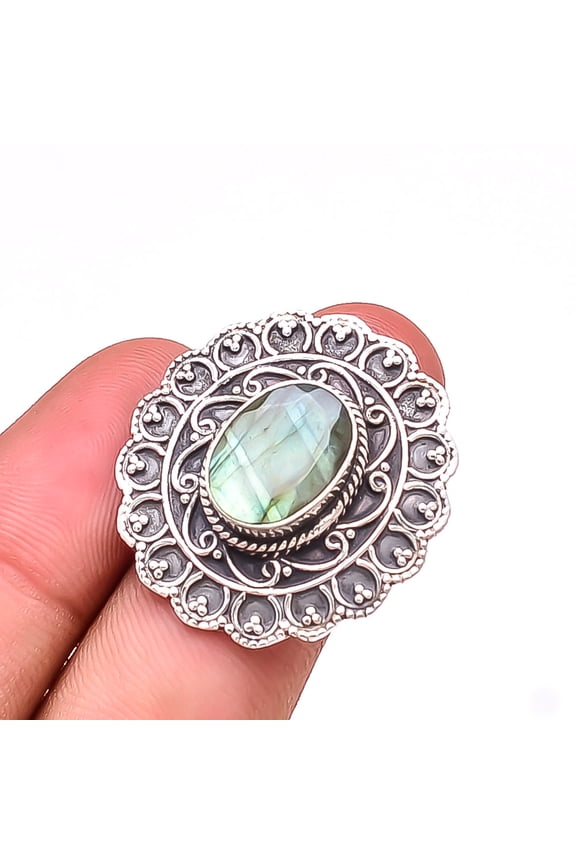 Labradorite - Madagascar Handmade Oxidised 925 Sterling Silver Ring S.7 R23