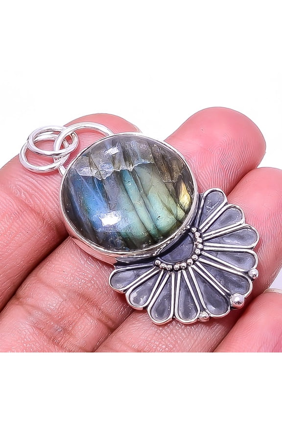 Labradorite - Madagascar Oxidised Designer 925 Sterling Silver Pendant 1.95" P61