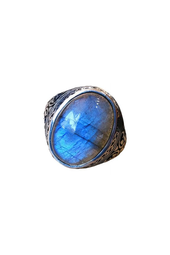 Labradorite Mans Ring, Natural Blue Fire Labradorite, Unisex Ring, Silver Jewelry, 925 Silver Ring, Birthday Gift, Heavy Men Ring, Arabic Design, Ottoman Style Ring, Christmas, Turkey Mens Signet Ring