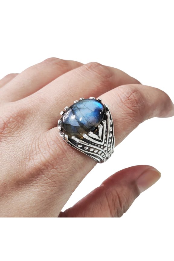 Labradorite Mans Ring, Natural Blue Fire Labradorite, Unisex Ring, Silver Jewelry, 925 Silver Ring, Birthday Gift, Heavy Men Ring, Arabic Design, Ottoman Style Ring, Christmas, Turkey Mens Signet Ring
