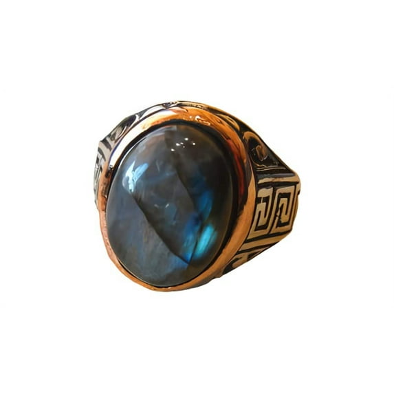 Labradorite Mans Ring, Natural Blue Fire Labradorite, Unisex Ring, Silver Jewelry, 925 Silver Ring, Birthday Gift, Heavy Men Ring, Arabic Design, Ottoman Style Ring, Christmas, Turkey Mens Signet Ring