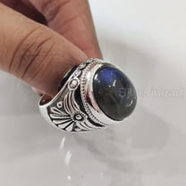 Labradorite Mens Ring, Natural Blue Fire Labradorite, Unisex Ring, Silver Jewelry, 925 Silver Ring, Birthday Gift, Heavy Men Ring, Arabic Design, Ottoman Style Ring, Christmas, Turkey Mens Signet Ring