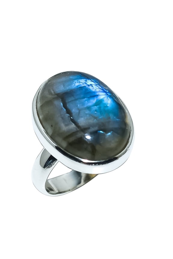Midi Multi-Color Labradorite Gemstone Ring 925 Sterling, Sterling Silver