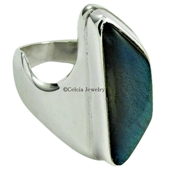 Labradorite Natural Statement Ring, Solid Sterling Silver, Blue Fire Ring, Promise Ring, Unisex Handmade Band Ring, Birthday Gifts For Husband Wife, Mothers Day Gifts, Fathers Day Gifts Size 7