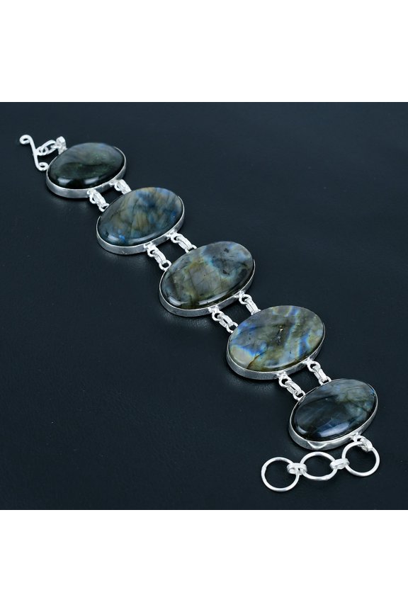 Labradorite Oval Gemstone 925 Sterling Silver Unique Jewelry Bracelet 8" VJ 1700