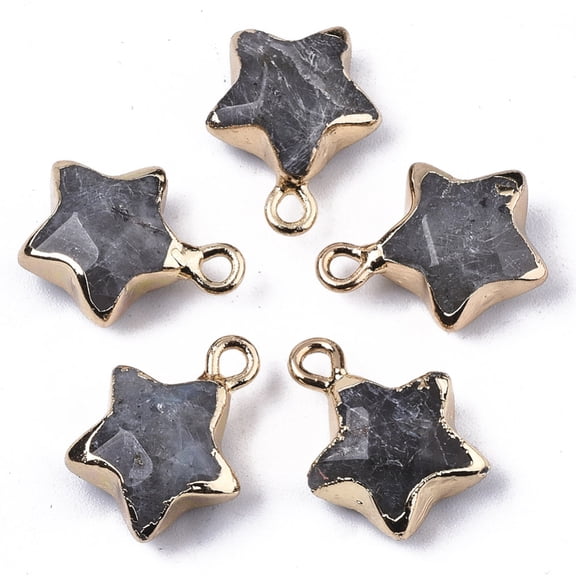 Labradorite Pendants with Light Gold Plated Edge and Brass Loop Star Faceted 16~17x13x6.5mm Hole: 1.6mm