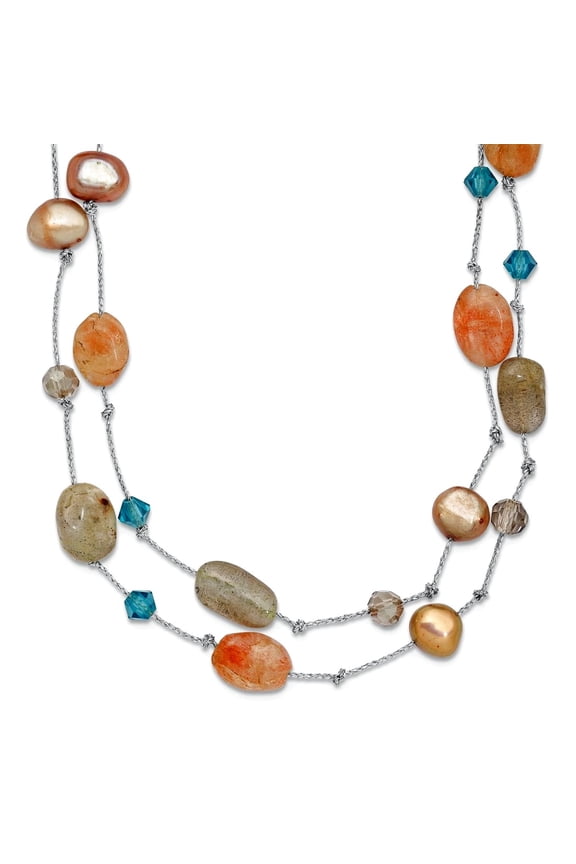 Labradorite Rd Celestial Moonstone Freshwater Cultured Pearl Crystal Necklc 16 In Lobster Claw 9mm Wide Pendant Necklace