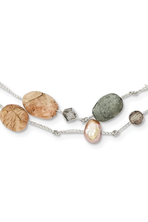 Labradorite Rd Moonstone Freshwater Cultured Pearl Crystal Necklc 16 In - Lobster Claw - Measures 9mm Wide