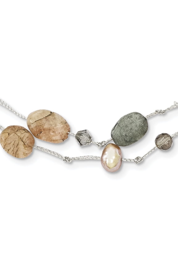 Labradorite, Red Moonstone, Freshwater Cultured Pearl, Crystal Necklace 16 Inch