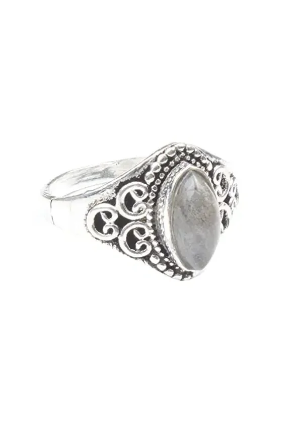 Labradorite Ring, Silver Plated Rings, Handmade Rings, grey Rings, Birthstone Ring, Statement Rings, Stacking Statement Band Minimalist Finger Ring Ring size -7