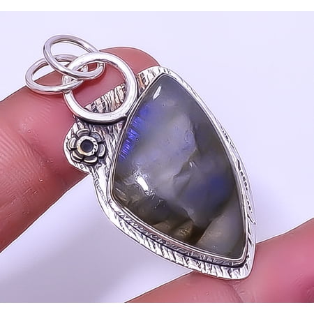 Labradorite Sand Paper Textured Gemstone 925 Sterling Silver Pendant 2.07" A321, Beautiful Jewelry For Woman, New Year Sale, Valentin's Day Gift