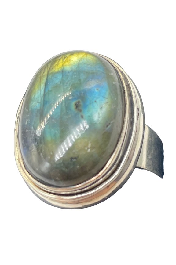 Labradorite Sterling Silver Oval Stone Ring | Size 6 | Blue Flash | 1 Ring |