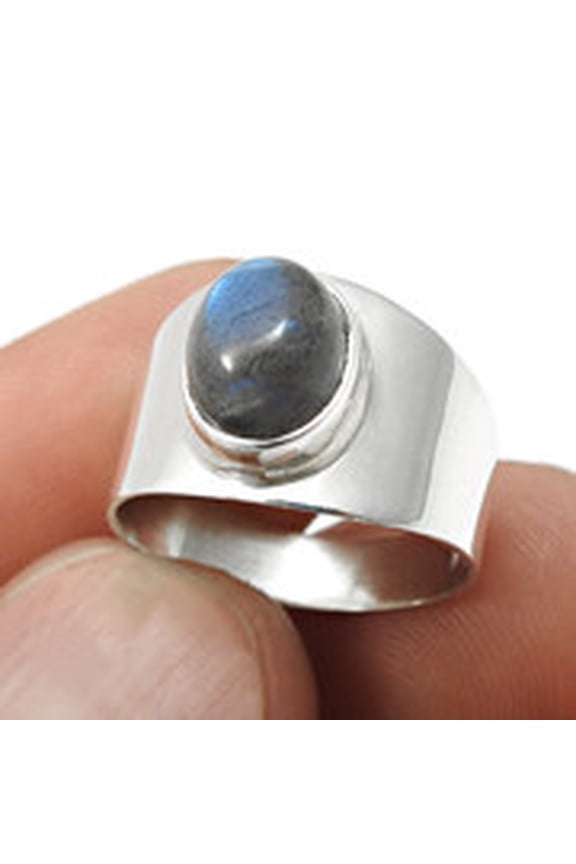 Labradorite Stone 925 Silver Promise Statement Band Third Eye Chakra Bezel Ring