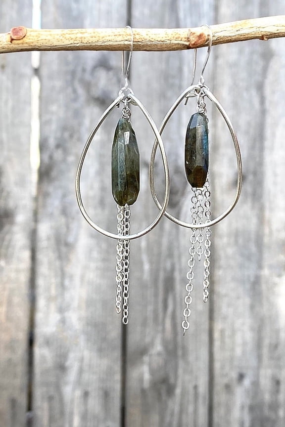 Labradorite Teardrop Hoop Earrings