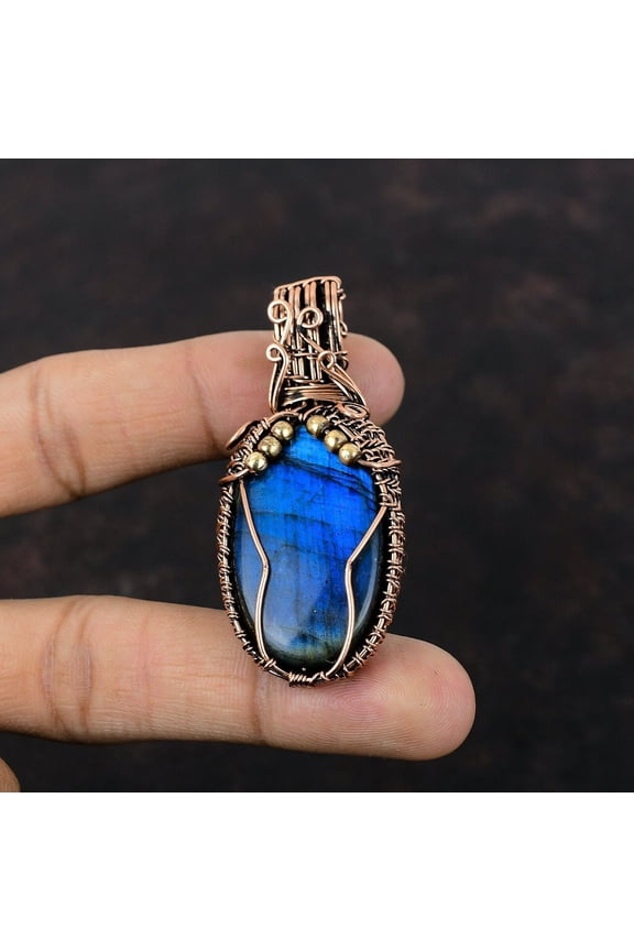 Labradorite Wire Wrapped Pendant Handcrafted Copper Valentine Gift 2.48"