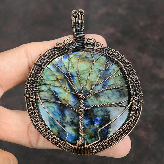 Tree Of Life Labradorite Copper Pendant Copper Wire Wrapped Pendant Gemstone Handmade Jewelry Gift For Mother Big Stone Labradorite Jewelry