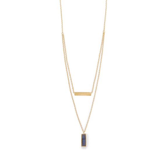 Labradorite and Bar Necklace 14k Gold-plated Double Strand