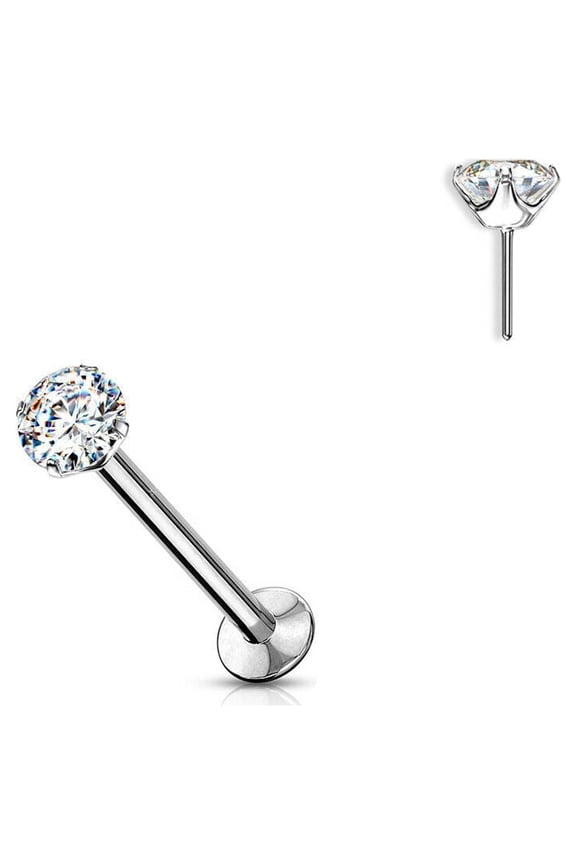 Labret Flat Back Stud Gem Prong Settings Push In Threadless