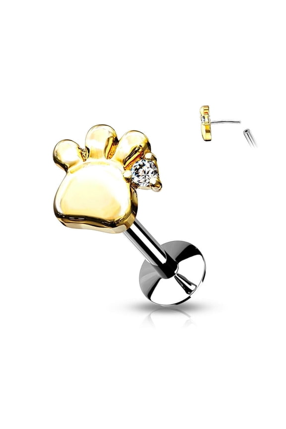Labret Flat Back Studs For Ear Cartilage and Nose Paw Design Threadless