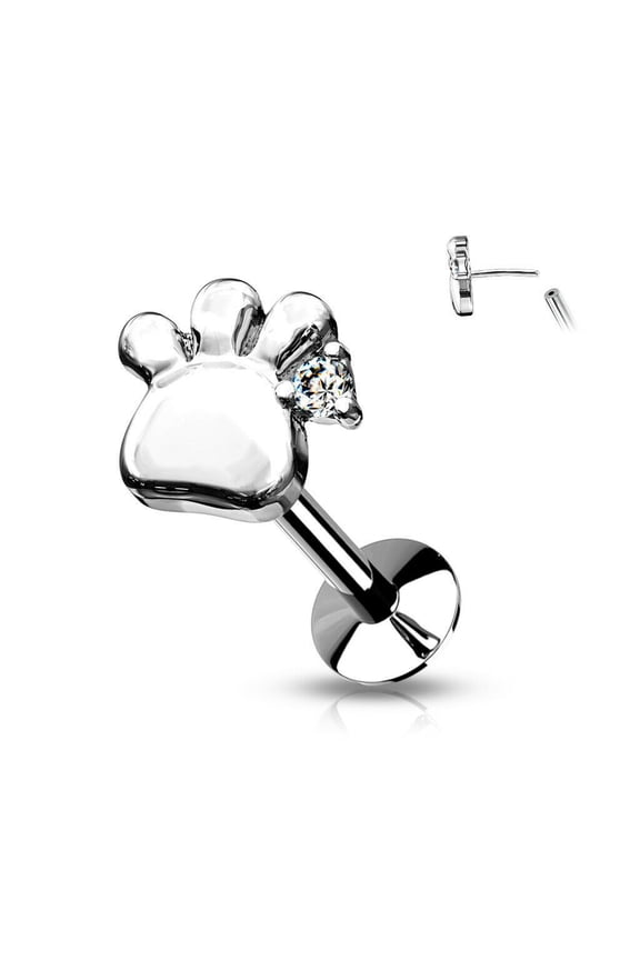 Labret Flat Back Studs For Ear Cartilage and Nose Paw Design Threadless