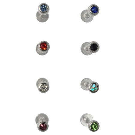 Labret Flat back Jewel top threaded Surgical steel 16G 8 colors available