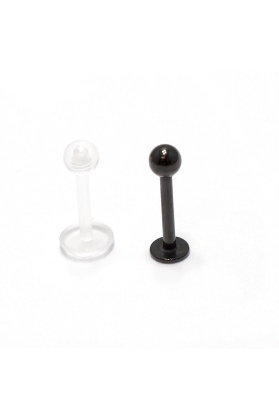 Labret Monroe 2pcs 16G 8mm Anodized Surgical Steel + Clear Lip Retainer