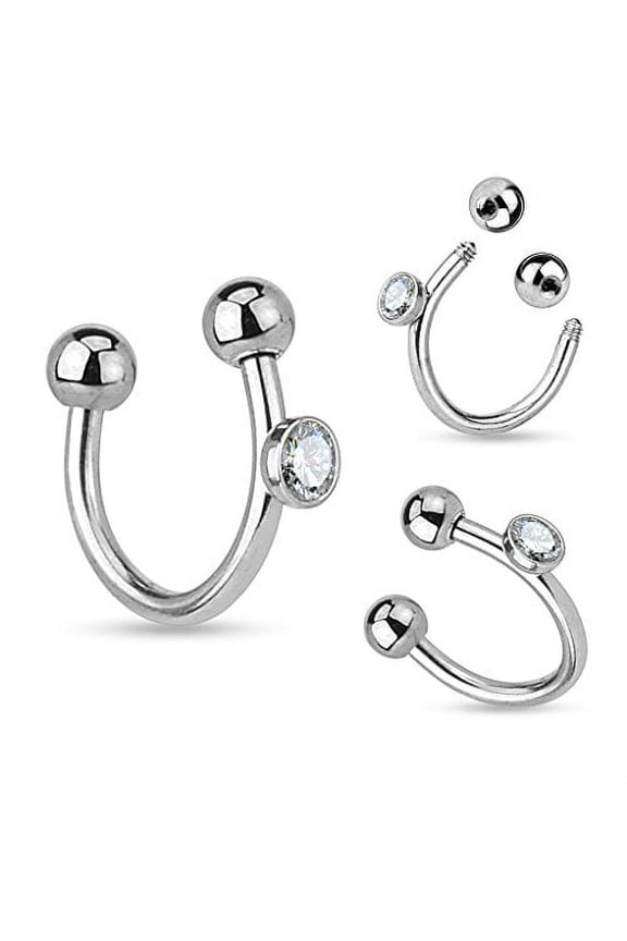 Labret Monroe Crystal on Side 316L Surgical Steel Horseshoe/Lip Rings 16g Tragus