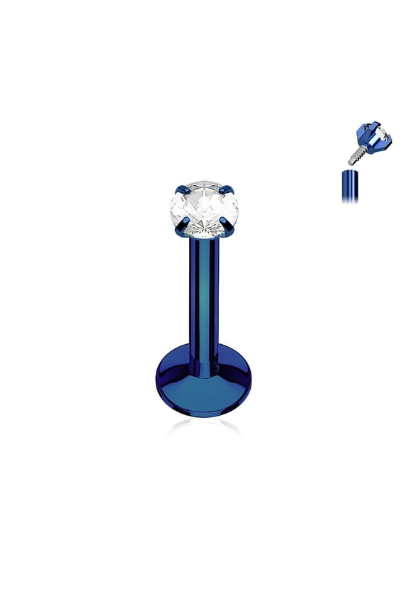 Labret Monroe Internally Threaded IP Stainless Steel Round Prong Gem 16G Lip