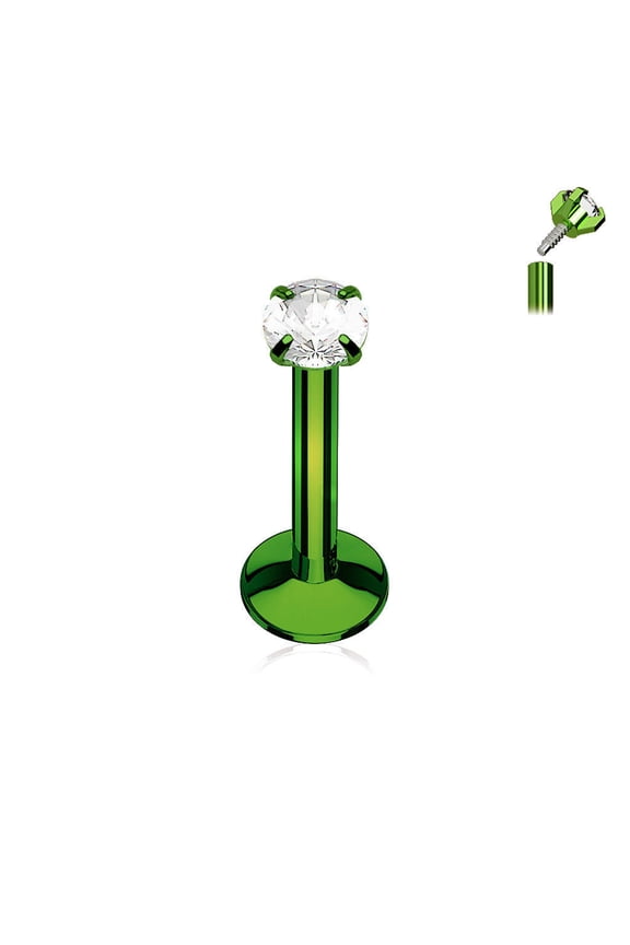 Labret Monroe Internally Threaded IP Stainless Steel Round Prong Gem 16G Lip