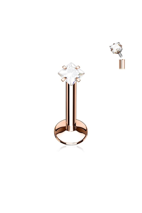 Labret Monroe Internally Threaded PVD Stainless Steel Square CZ 16G Lip Stud