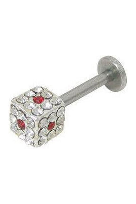 Labret Monroe Surgical Steel 14G Cube Shape with Jewels - 4 Colors Available