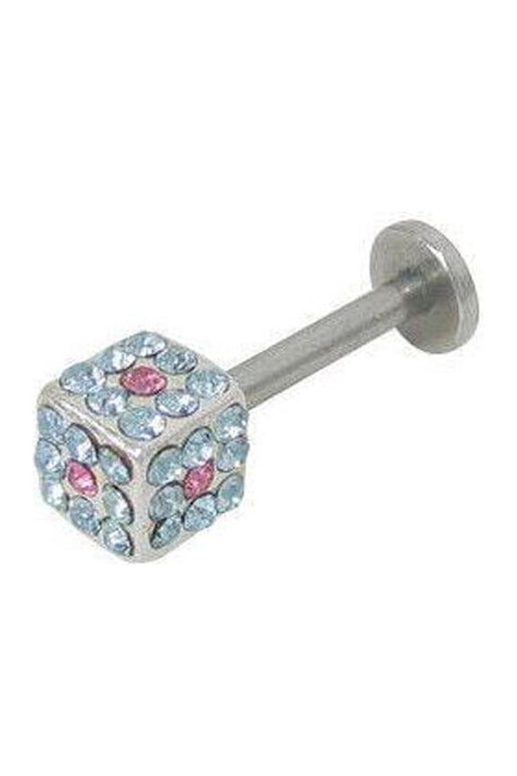 Labret Monroe Surgical Steel 14G Cube Shape with Jewels - 4 Colors Available