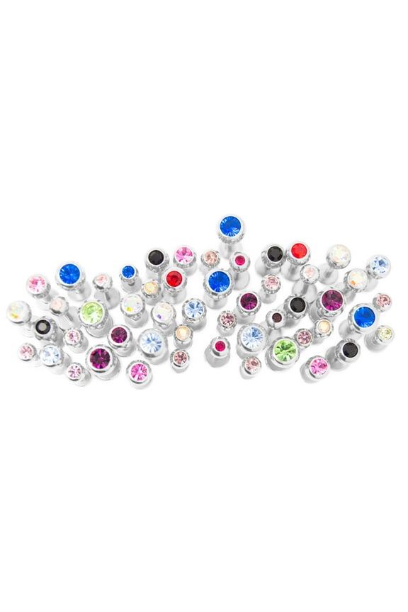 Labret Piercing Studs with CZ Gems Ten Pack