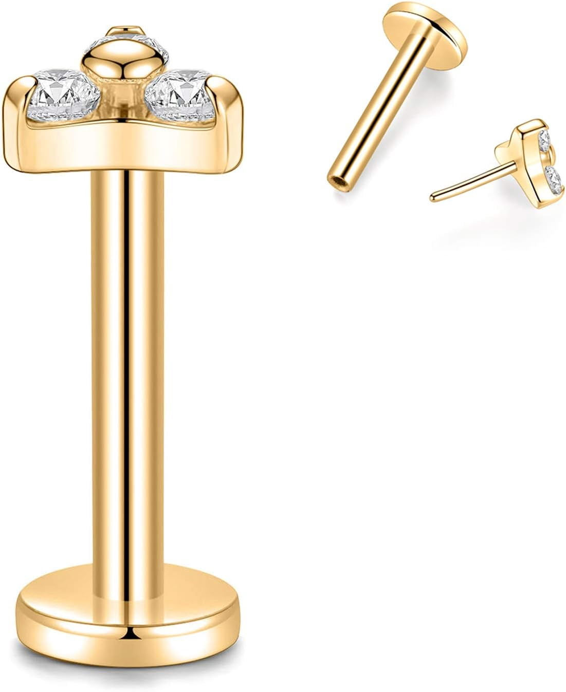 Labret Pro Studs 16G 6/8mm G23 Titanium Ball/CZ/Opal Top Press Fit Threadless Push-in Labret Lip Monroe Tragus Stud Bezel Push Back Labret Lip Studs Cartilage Helix Earring Piercing Jewerly[e875]