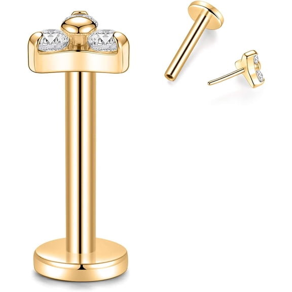 Labret Pro Studs 16G 6/8mm G23 Titanium Ball/CZ/Opal Top Press Fit Threadless Push-in Labret Lip Monroe Tragus Stud Bezel Push Back Labret Lip Studs Cartilage Helix Earring Piercing Jewerly[e875]