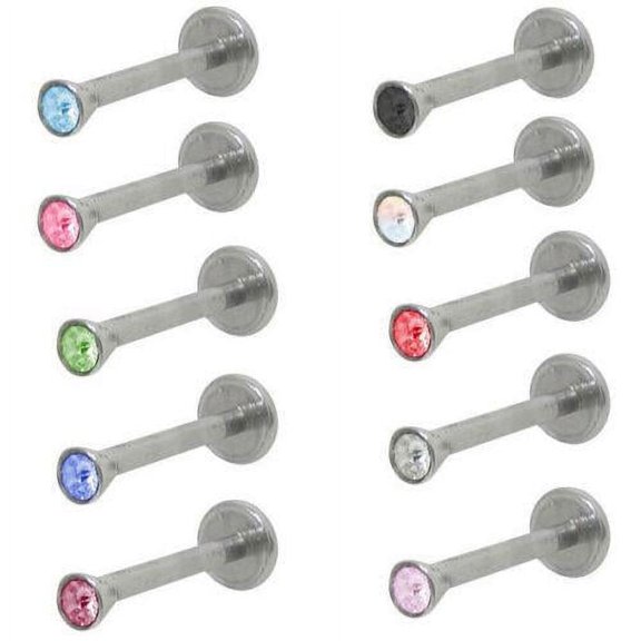 Labret stud Monroe Jewelry Internal Threading with Gem 16g 8mm 10mm 12mm length