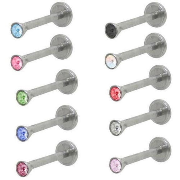 Labret stud Monroe Jewelry Internal Threading with Gem 16g 8mm 10mm 12mm length